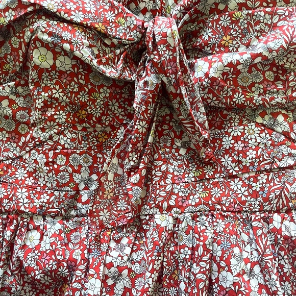 J.CREW•Liberty red floral cherry garbo tie front strapless cotton dress 8 EUC - Picture 7 of 8